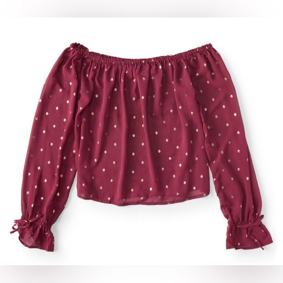 Tops - Aeropostale long sleeve sheer floral-off-the-shoulder peasant top